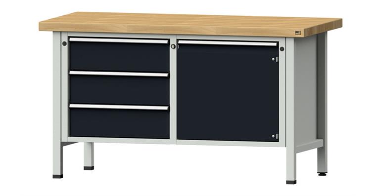 Cabinet workbench model 106 V beech solid plate height 850 mm RAL 7035/7016