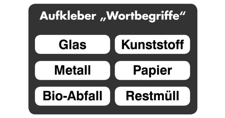 1085586101 Aufkleber-Wortbegriff-Set für Sammelbehälter und Wertstoffsammler 6-teilig s/w