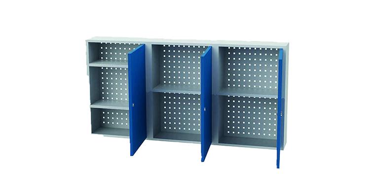Hanging cabinet HxWxD 750x1500x200mm 3 doors 4 shelves hous./doors RAL7035/5010