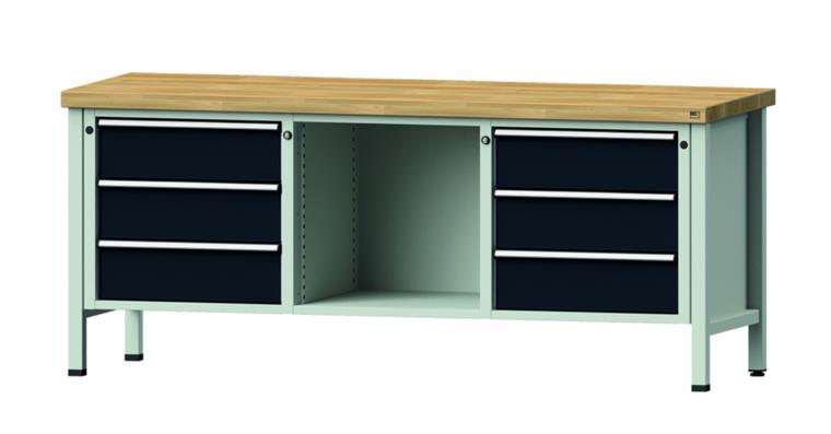 Cabinet workbench model 120 V beech solid plate height 850 mm RAL 7035/7016