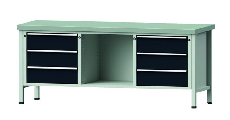 Cabinet workbench model 120 V plate w/ sh. st. coat. height 850 mm RAL 7035/7016