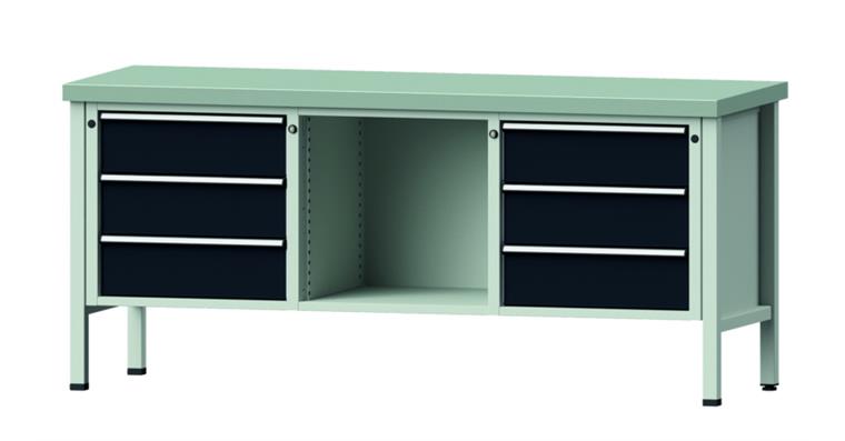 Cabinet workbench model 120 V plate w/ sh. st. coat. height 900 mm RAL 7035/7016