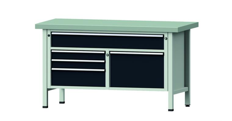 Cabinet workbench model 256 V plate w/ sh. st. coat. height 850 mm RAL 7035/7016