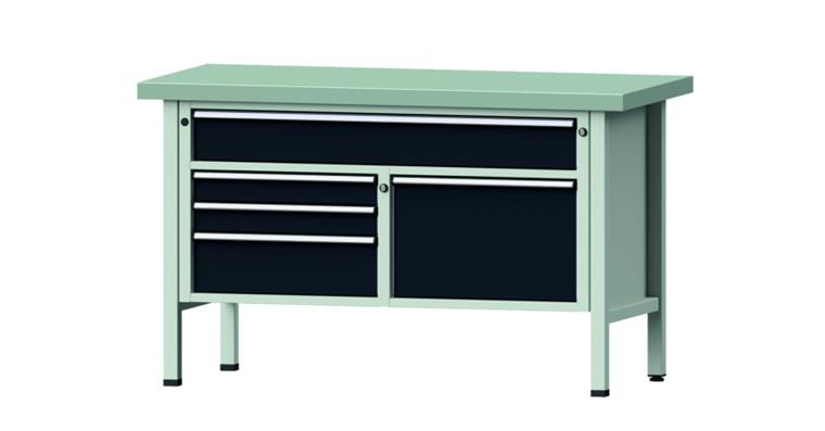 Cabinet workbench model 256 V plate w/ sh. st. coat. height 900 mm RAL 7035/7016