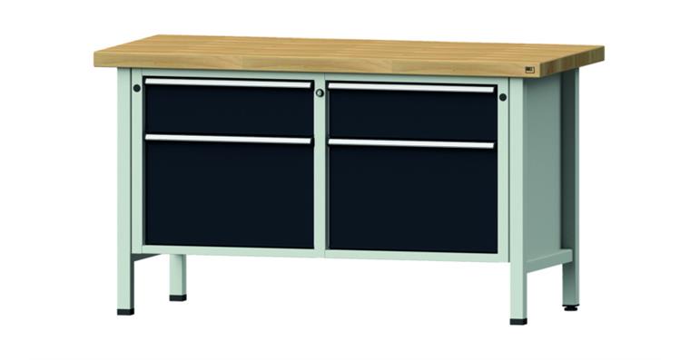 Cabinet workbench model 205 V beech solid plate height 850 mm RAL 7035/7016