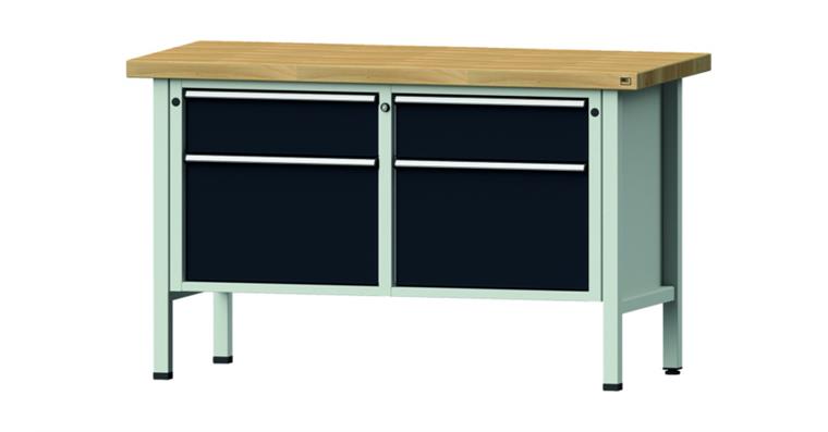 Cabinet workbench model 205 V beech solid plate height 900 mm RAL 7035/7016