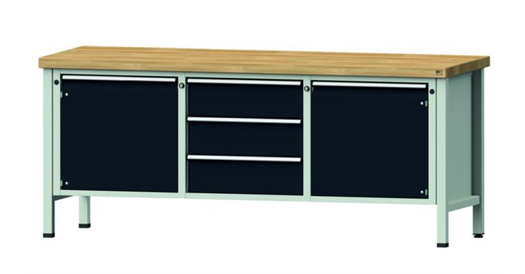 Cabinet workbench model 122 V beech solid plate height 850 mm RAL 7035/7016