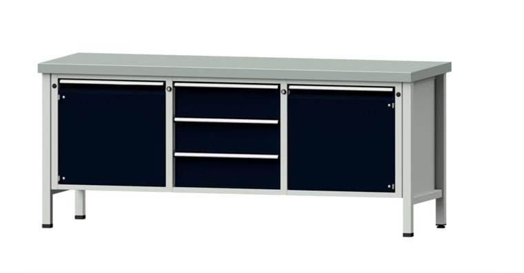 Cabinet workbench model 122 V plate w/ sh. st. coat. height 850 mm RAL 7035/7016