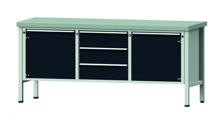 Cabinet workbench model 122 V plate w/ sh. st. coat. height 900 mm RAL 7035/7016