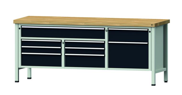 Cabinet workbench model 282 V beech solid plate height 850 mm RAL 7035/7016