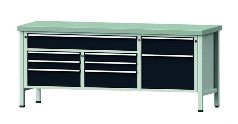 Cabinet workbench model 282 V plate w/ sh. st. coat. height 850 mm RAL 7035/7016