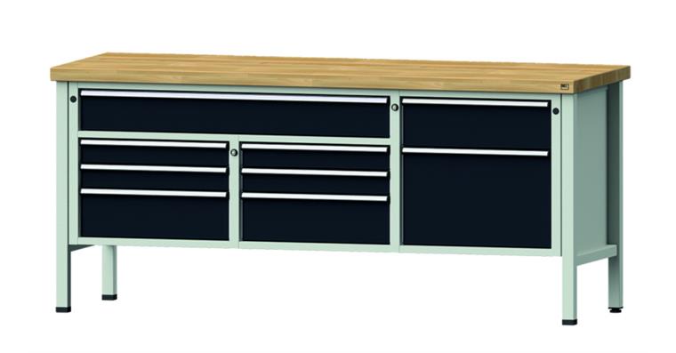 Cabinet workbench model 282 V beech solid plate height 900 mm RAL 7035/7016