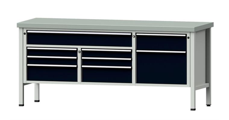 Cabinet workbench model 282 V plate w/ sh. st. coat. height 900 mm RAL 7035/7016