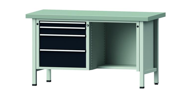 Cabinet workbench model 341 V plate w/ sh. st. coat. height 850 mm RAL 7035/7016