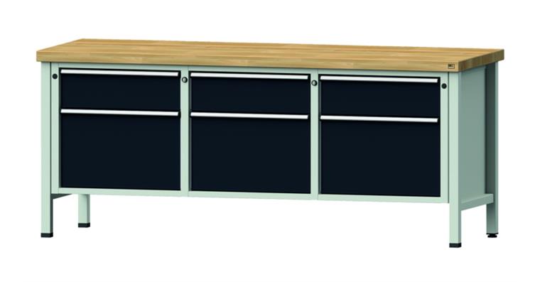 Cabinet workbench model 223 V beech solid plate height 850 mm RAL 7035/7016
