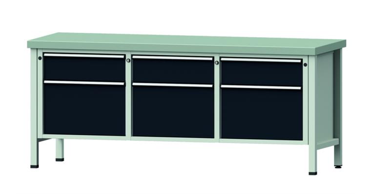 Cabinet workbench model 223 V plate w/ sh. st. coat. height 850 mm RAL 7035/7016