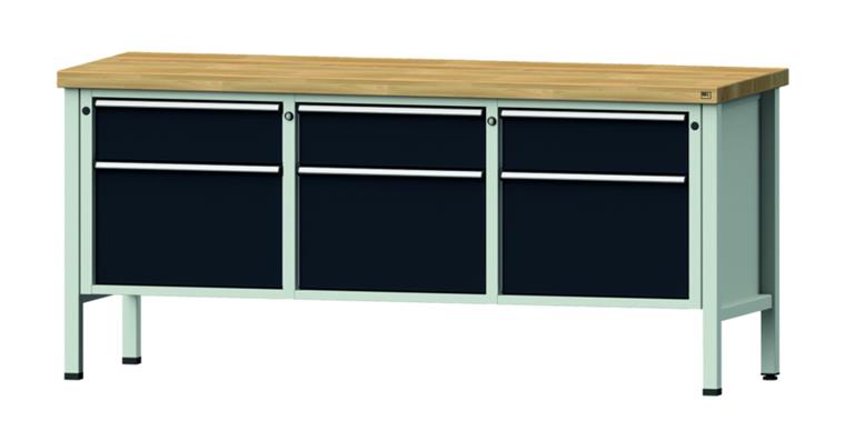 Cabinet workbench model 223 V beech solid plate height 900 mm RAL 7035/7016