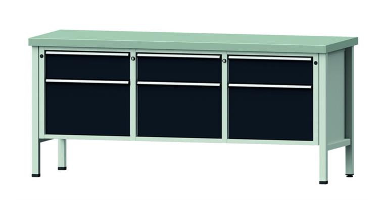 Cabinet workbench model 223 V plate w/ sh. st. coat. height 900 mm RAL 7035/7016