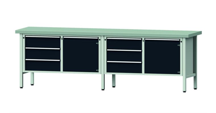Cabinet workbench model 106 V plate w/ sh. st. coat. height 900 mm RAL 7035/7016