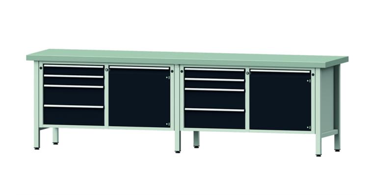 Cabinet workbench model 131 V plate w/ sh. st. coat. height 850 mm RAL 7035/7016
