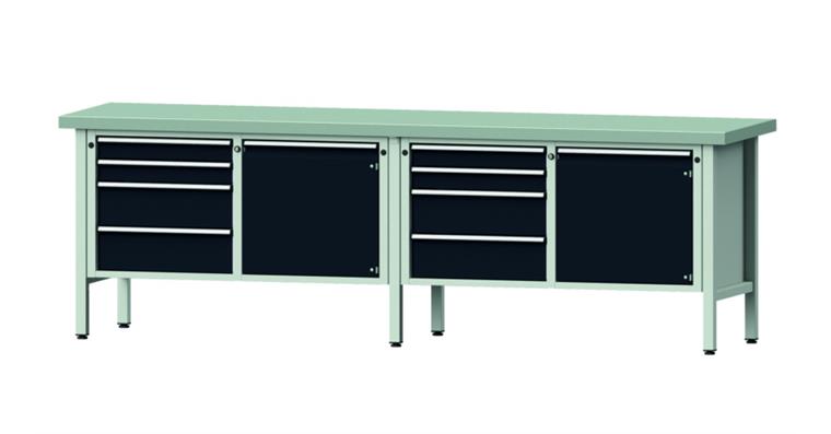 Cabinet workbench model 131 V plate w/ sh. st. coat. height 900 mm RAL 7035/7016