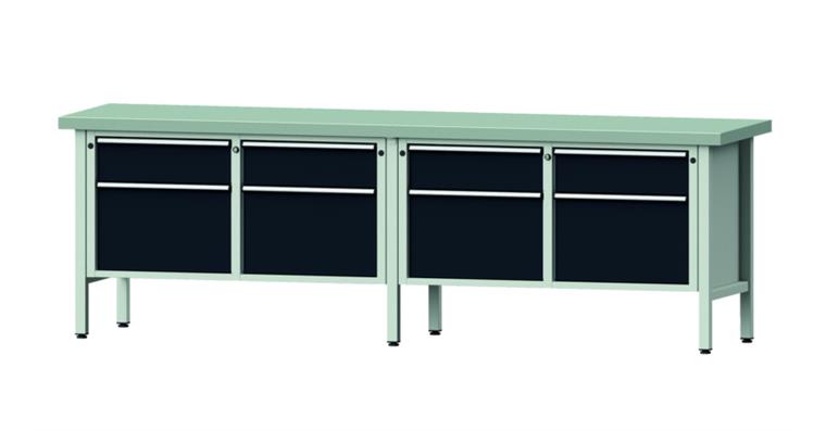 Cabinet workbench model 205 V plate w/ sh. st. coat. height 900 mm RAL 7035/7016