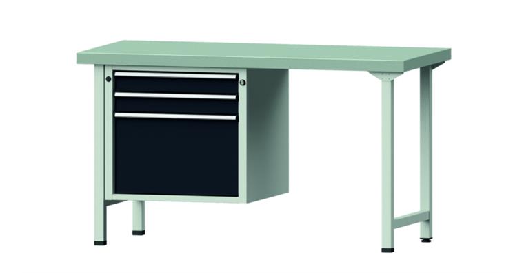 Kombiwerkbank 1500x700x850mm Modell 702V Platte mit Stahlblechbelag RAL7035/7016