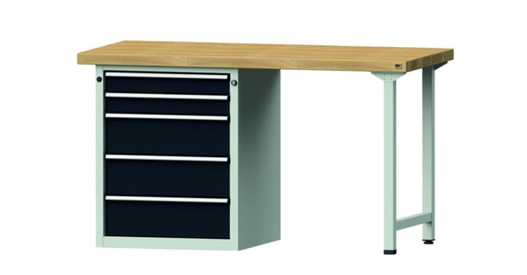 1082078670 Combination workbench 1500x700x850mm model 810V beech solid plate RAL7035/7016