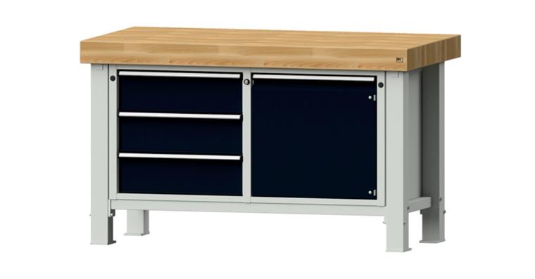 Heavy-duty workbench 1500x800x900mm model 106VS beech solid plate RAL 7035/7016
