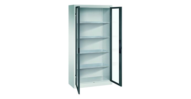 Ordnungsschrank mit Sichtfenstertüren HxBxT 1950x930x600mm 4  Böden RAL7035/7016