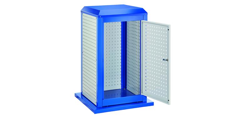 ®RasterPlan Tooltower stationär 1100x700x700mm 7035/5010 mit Tür + 3x Lochplatte