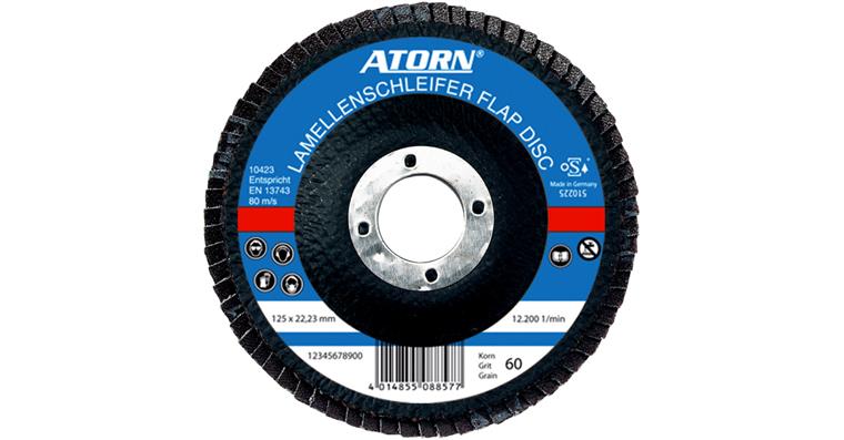 ATORN abrasive flap disc gr. size 40, dia. 115 mm, flat fibre glass tool carrier