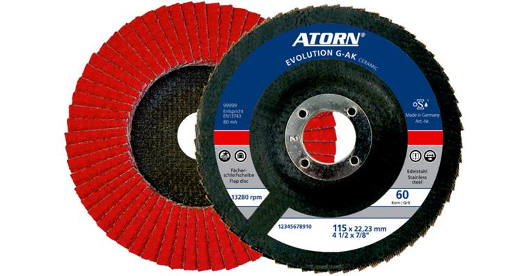 1043790203 ATORN Fächerschleifscheibe KERAMIK Korn 80  115 mm schräg Träger aus Glasgewebe
