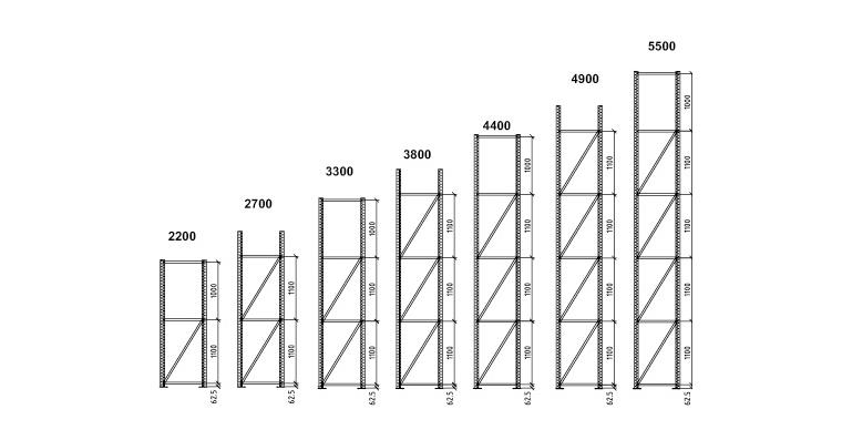 Pallets shelf frame Multipal 85/20 H=3300 mm D=800 mm