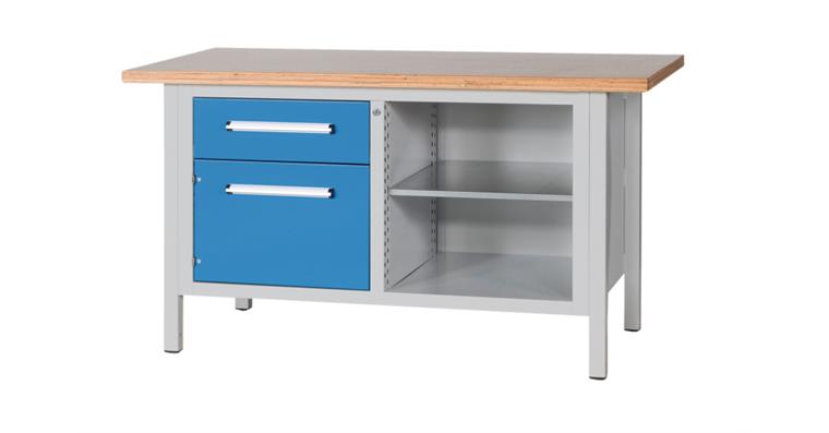 Kastenwerkbank B1500 x T750 x H840mm 1xSchublade,Tür,Fachboden RAL7035/5012
