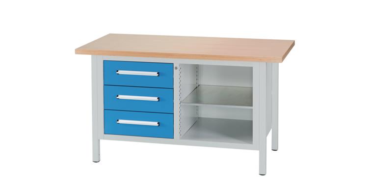Cabinet workbench W1500XD750XH840mm 3 drawers RAL7035/5012
