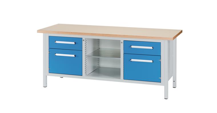 Kastenwerkbank B2000 x T750 x H840mm 2 Schubladen 2 Türen RAL7035/5012