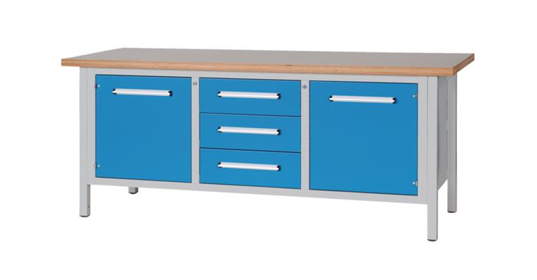 Cabinet workbench W2000XD750XH840mm 3 drawers 2 doors RAL7035/5012