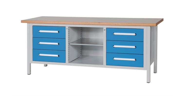 Cabinet workbench W2000XD750XH840mm 6 drawers RAL7035/5012