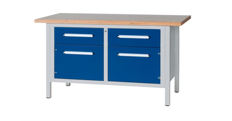 Cabinet workbench W1500XD750XH840mm 2 drawers 2 doors RAL7035/5010