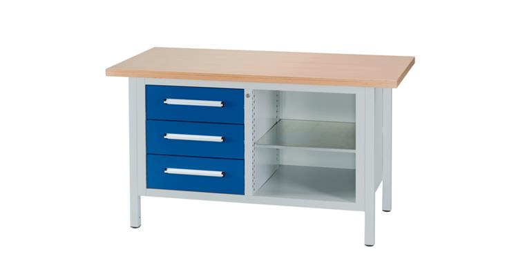 Cabinet workbench W1500XD750XH840mm 3 drawers RAL7035/5010