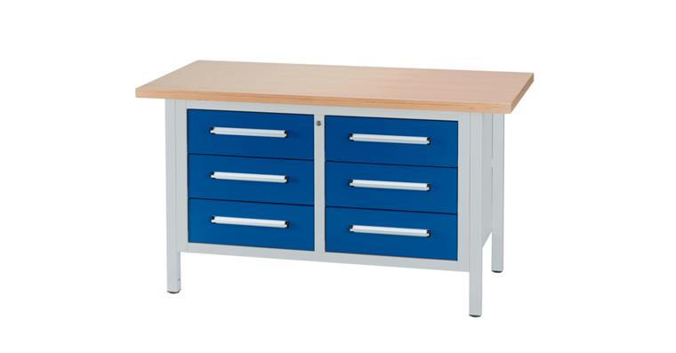 Cabinet workbench W1500XD750XH840mm 6 drawers RAL7035/5010