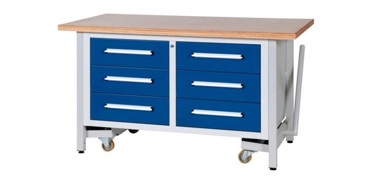 Cabinet workbench W1500XD750XH840mm 6 drawers RAL7035/5010