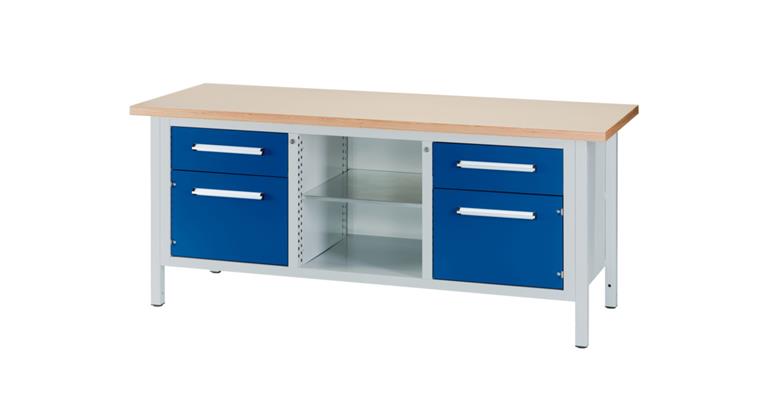 Cabinet workbench W2000XD750XH840mm 2 drawers 2 doors RAL7035/5010