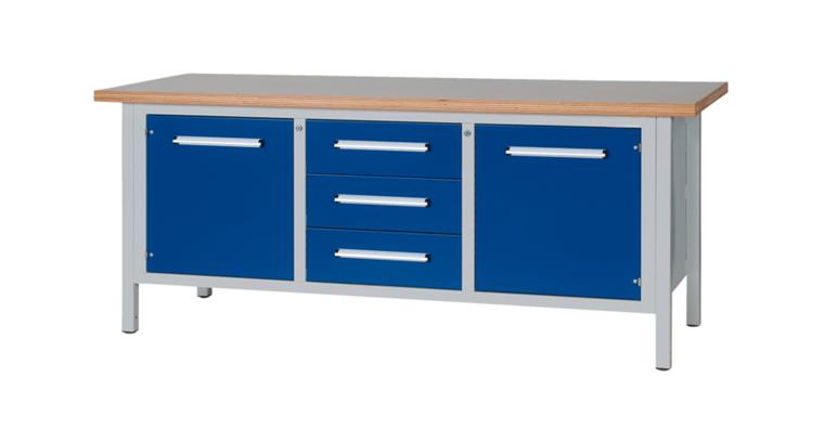 Cabinet workbench W2000XD750XH840mm 3 drawers 2 doors RAL7035/5010
