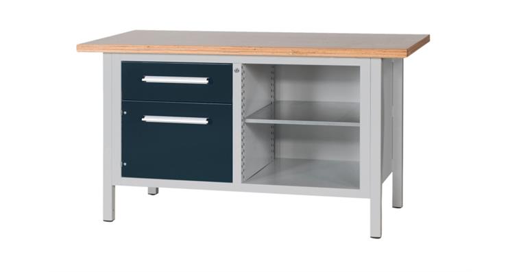 Cabinet workbench W1500XD750XH840mm 1 drawer 1 door RAL7035/7016