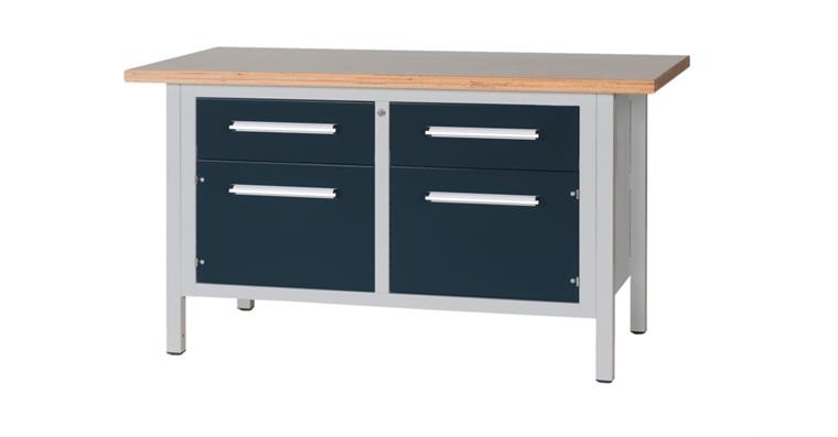 Cabinet workbench W1500XD750XH840mm 2 drawers 2 doors RAL7035/7016