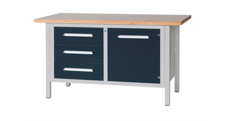 Cabinet workbench W1500XD750XH840mm mm 3 drawers 1 door RAL7035/7016