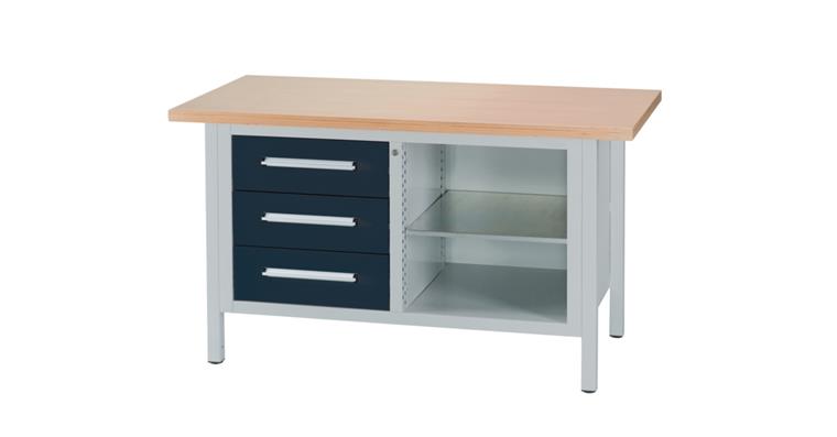 Cabinet workbench W1500XD750XH840mm 3 drawers RAL7035/7016