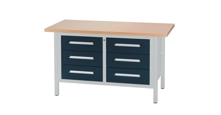 Cabinet workbench W1500XD750XH840mm 6 drawers RAL7035/7016